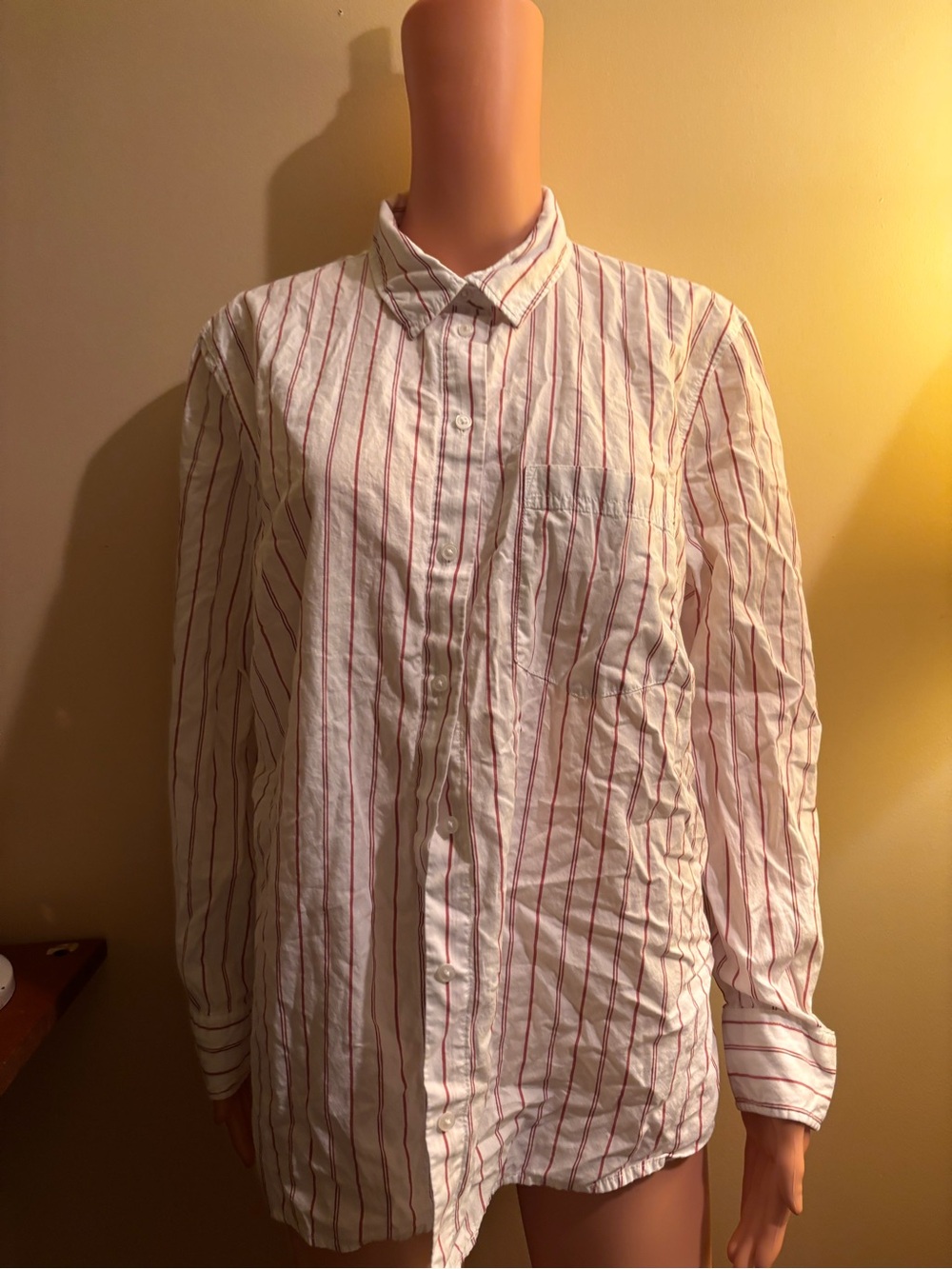 H&M White Button-Down Shirt with Red Pinstripes